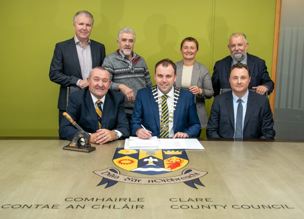 Image of Clare County Council representatives with Beren DeHora, Director of Infrastructure, at N19 Shannon Access Contract Signing meeting held October 2019.